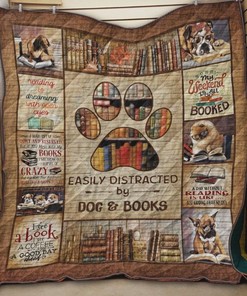 Easily Distracted By Dog And Books Quilt Bedding Set for Book/Dog Lovers