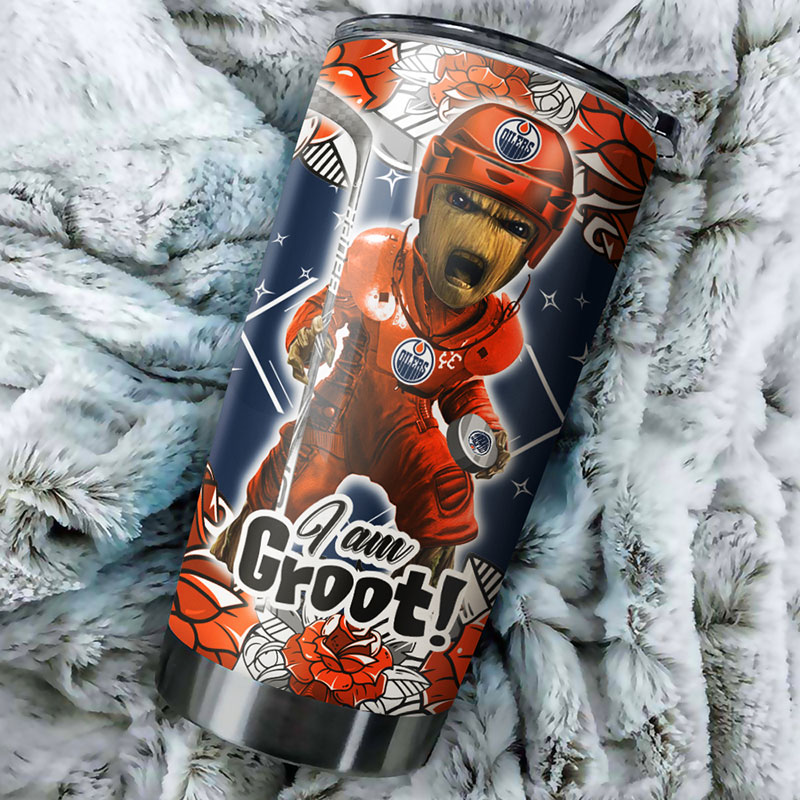 Edmonton Oilers NHL Tumbler: I Am Groot Design Tumbler for NHL Fans, Perfect for Any Occasion