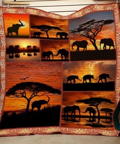 Elephant At Sunset Elephant Quilt Bedding Set with Full Size Quilt Bed Set