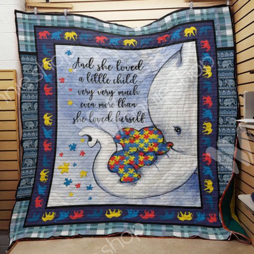 Elephant Autism and She's More Than She Herself Quilt Blanket - Customized Quilt for Autism Awareness