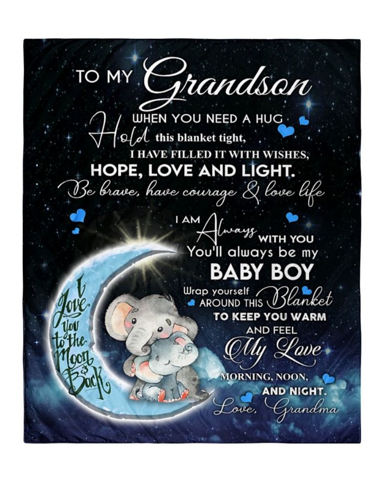 Elephant Grandson Fleece Blanket for Baby Boy with Keywords