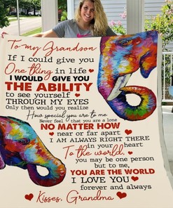 Elephant Grandson Fleece Blanket from Grandma to Grandson with Keywords