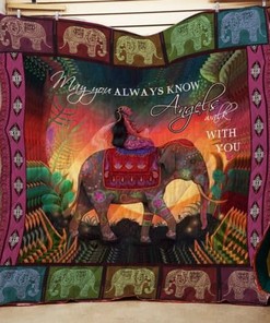 Elephant Quilt Blanket featuring a Girl Riding an Elephant and Angel Walking with You