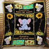 Elephants Make Me Happy Sunflower Quilt Blanket - Sweet Gift for Elephant Lovers