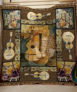 Elevate Your Quilt Game With This Guitar And Keys Guitar Retro Quilt Blanket