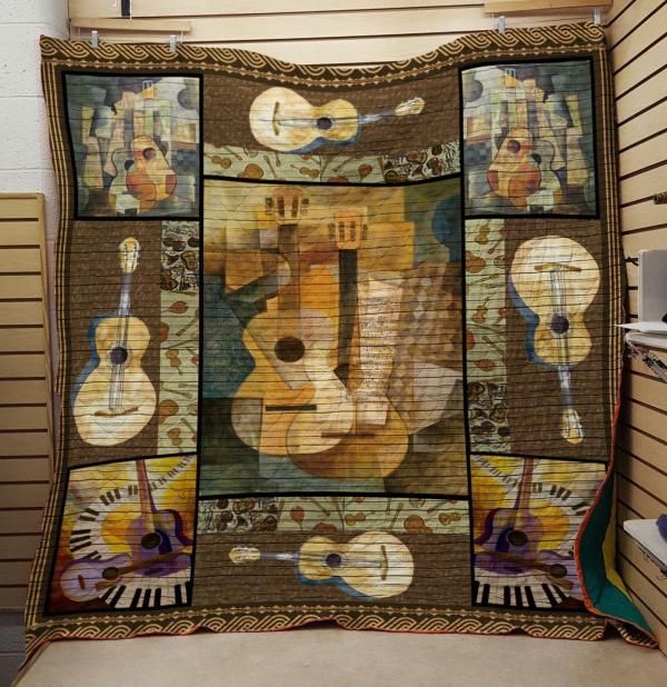 Elevate Your Quilt Game With This Guitar And Keys Guitar Retro Quilt Blanket