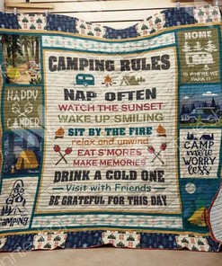 Enjoy Camping Rules with Sunset and Friends Quilt Blanket