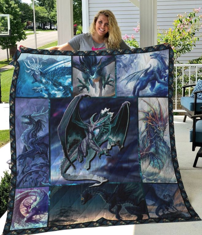 Epic Blue Dragon Fantasy Quilt Bedding Set with Unique Design