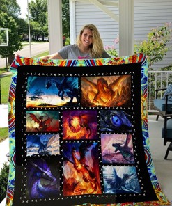 Epic Flying Dragon Colorful Border Quilt Blanket - A Fantasy Adventure for Kids