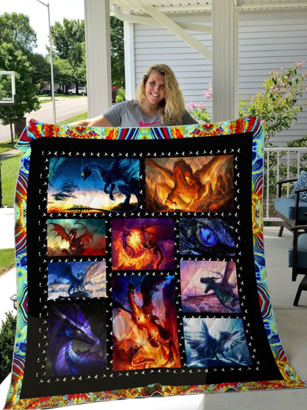 Epic Flying Dragon Colorful Border Quilt Blanket - A Fantasy Adventure for Kids