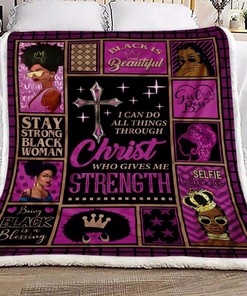 Faith Black Women Christ Who Gives Me Strength: Quilt Bedding Set with Fleece Blanket with Inspirational Quote