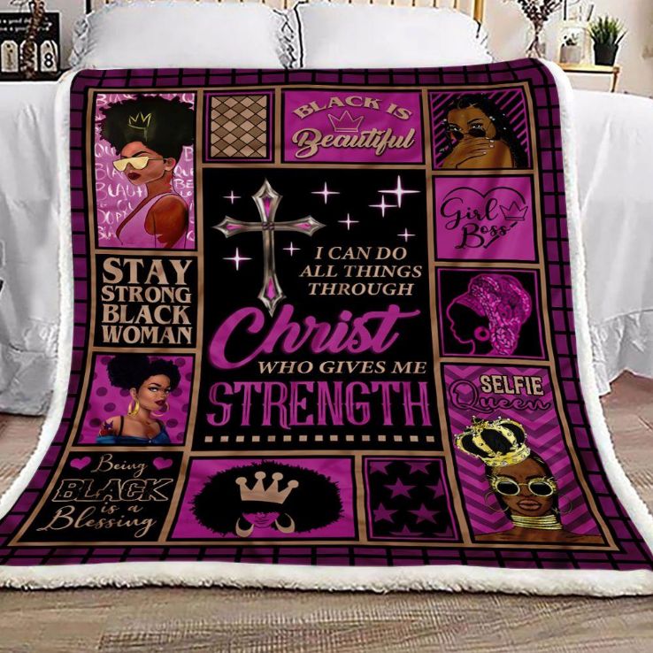 Faith Black Women Christ Who Gives Me Strength: Quilt Bedding Set with Fleece Blanket with Inspirational Quote