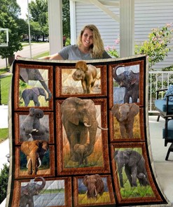 Family Elephant Baby and Mom Elephant Quilt Blanket Bed Set Twin
