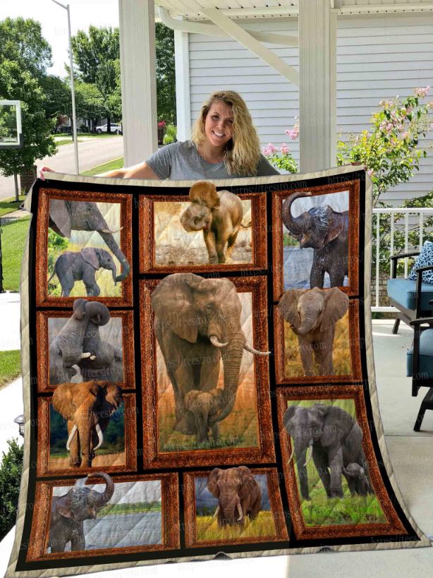 Family Elephant Baby and Mom Elephant Quilt Blanket Bed Set Twin