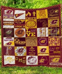 Fan Cave Ncaa Central Michigan Chippewas Quilt Bedding Set with Soft Quilt Blanket