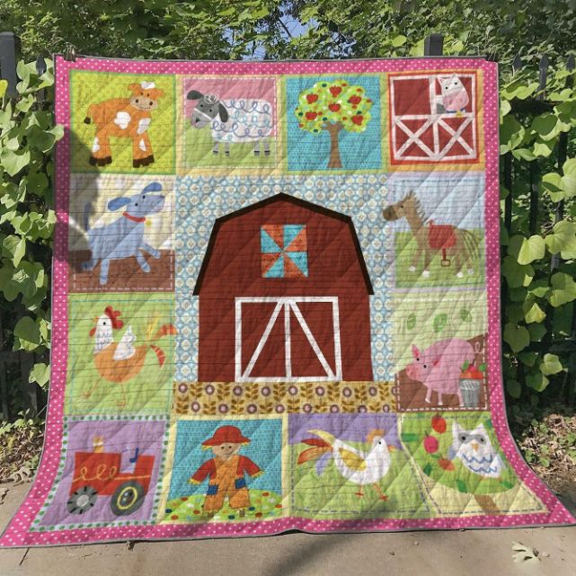 Farmer with Animals Rustic Quilt Bedding Set