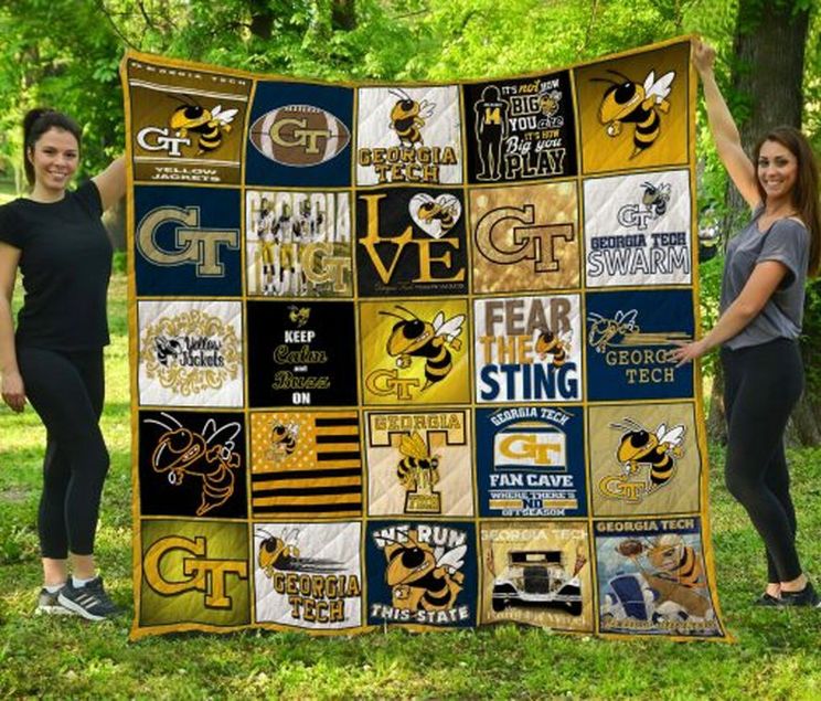 Fear The Sting NCAA Georgia Tech Yellow Jackets Collection Quilt Bedding Set with Sporty Design