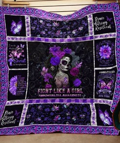 Fibromyalgia Awareness Fight Like a Girl Quilt Blanket with Iconic Quote and Comfortable Material