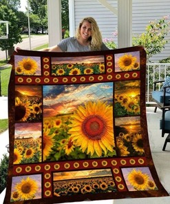 Field of Sunflower Sunset Quilt Blanket - Beautiful and Peaceful Blanket for Your Home