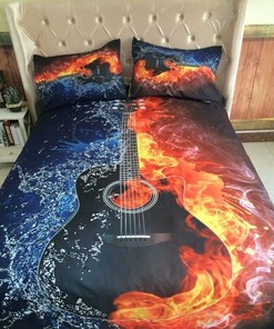 Fire And Water Guitars Bedding Set Throw Twin Queen King Size Quilt Blanket - Add Some Heat To Your Sleeping Sanctuary