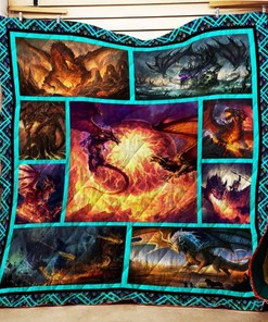 Fire and Ferocious Dragon Quilt Blanket for Fantasy and Dragon Lovers