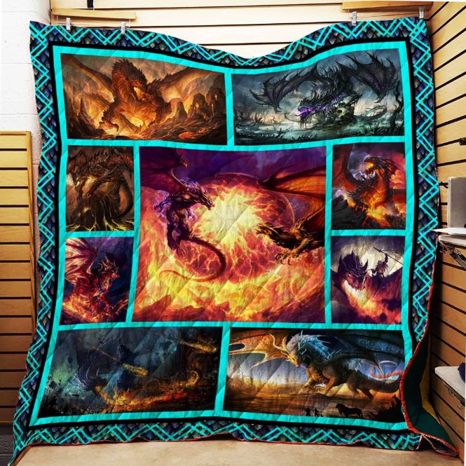 Fire and Ferocious Dragon Quilt Blanket for Fantasy and Dragon Lovers