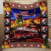 Firefighter Car American Flag Fleece Quilt Bedding Set