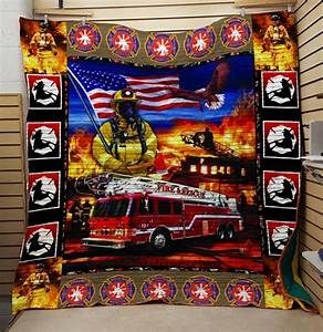 Firefighter Car American Flag Fleece Quilt Bedding Set