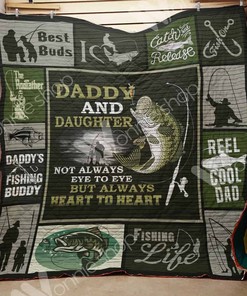 Fishing Customized Gifts- Dad And Daughter Always Heart To Heart Fishing Quilt Bedding Set for Kids.