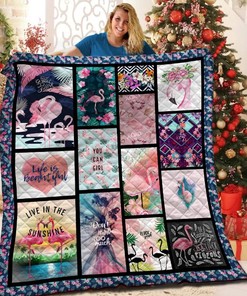 Flamingo Live In The Sunshine Life Is Beautiful Quilt Bedding Set for Girls