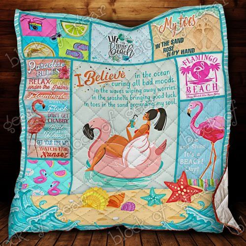 Flamingo Rise And Shine It's A Beach Day Quilt Bedding Set for Beach Lovers