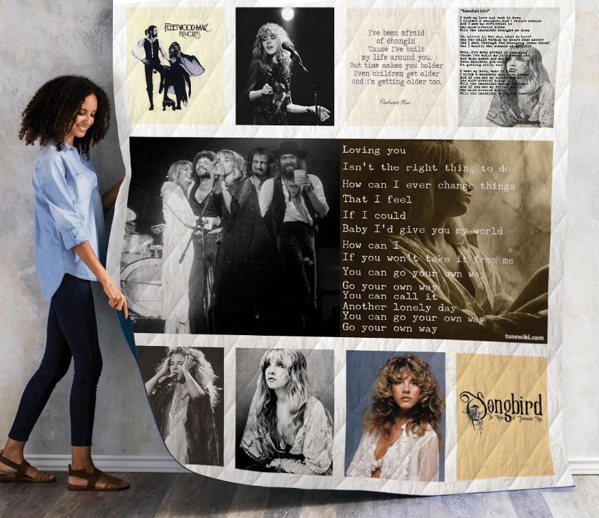 Fleetwood Mac Song Lyrics Combined Quilt Bedding Set for Music Enthusiasts