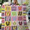 Flip Flop Art Collection Quilt Blanket with Beachy Theme