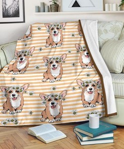 Floral Pattern Corgi Dog Fleece Blanket - A Must-Have for Corgi Lovers