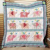 Floral Pattern With Elephant Design Quilt Blanket for BoHo Fans