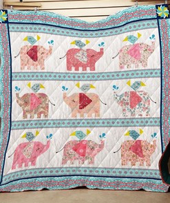 Floral Pattern With Elephant Design Quilt Blanket for BoHo Fans