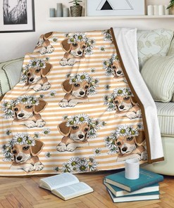 Floral Puppy Beagle Dog Lovers Fleece Blanket Gift For Fan, Premium Comfy Sofa Throw Blanket Gift