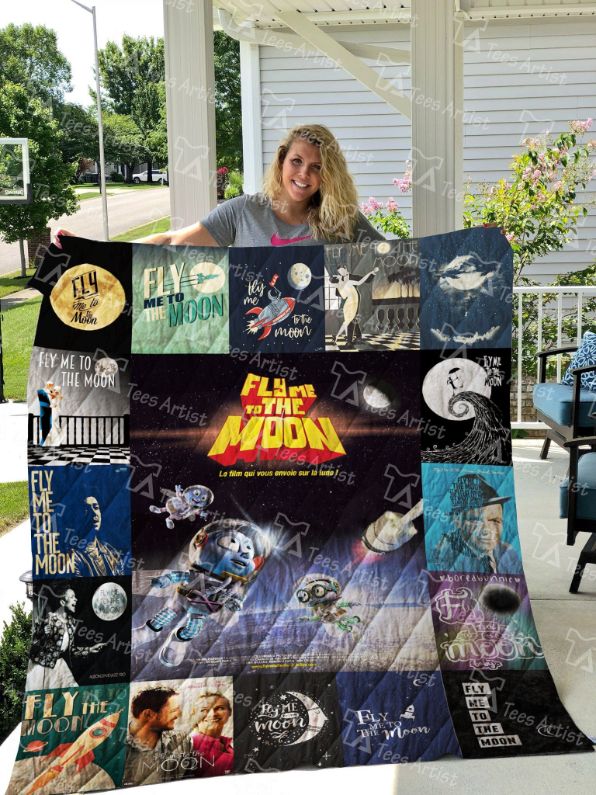 Fly Me To The Moon Retro Quilt Blanket for Astronomy Enthusiasts