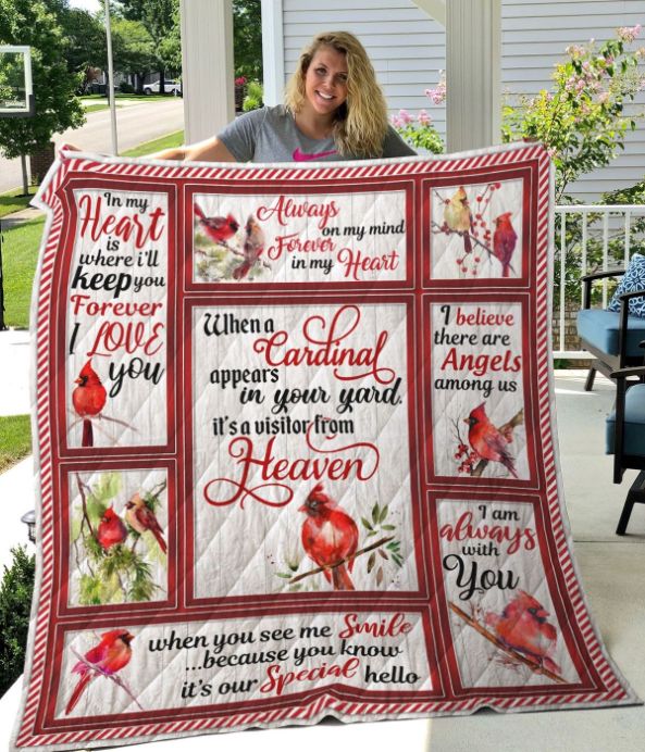 Fore In My Heart Cardinal Quilt Blanket - Always On My Mind for Loved Ones
