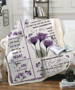 Forever and Always with Mom – Personalized Fleece Blanket with Purple Flower Butterfly