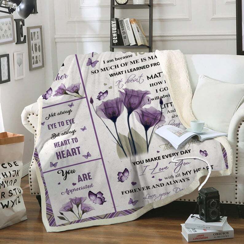 Forever and Always with Mom – Personalized Fleece Blanket with Purple Flower Butterfly