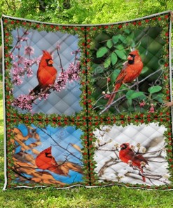 Four Seasons Cardinal Quilt Bedding Set with Bird Designs
