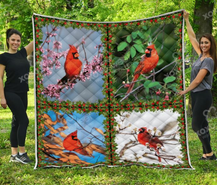 Four Seasons Cardinal Quilt Bedding Set with Bird Designs
