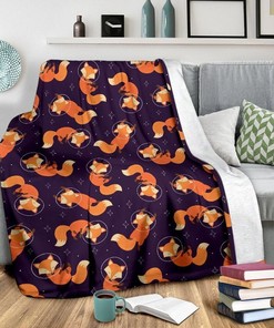 Fox and Star in the Night Sky Premium Comfy Sofa Throw Blanket for Sleeping