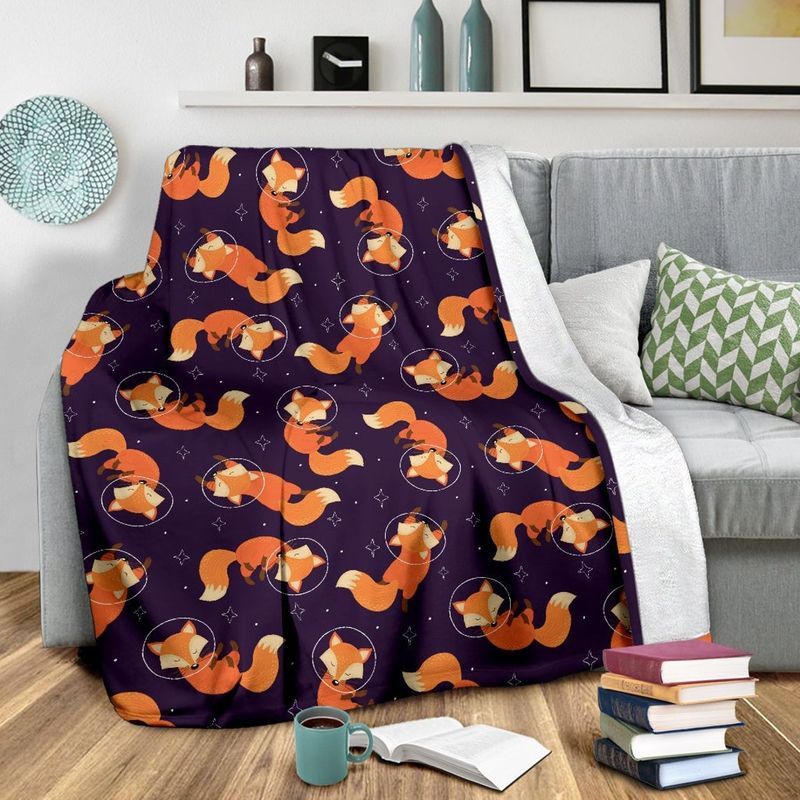 Fox and Star in the Night Sky Premium Comfy Sofa Throw Blanket for Sleeping