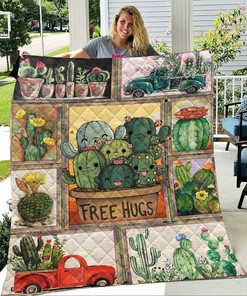 Free Hug Cactus Fleece Blanket Quilt Blanket for a Warm and Fun Gift