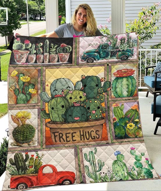 Free Hug Cactus Fleece Blanket Quilt Blanket for a Warm and Fun Gift