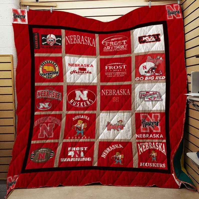 Frost N Warning Ncaa Nebraska Cornhuskers Green Quilt Bedding Set with Soft Quilt Blanket