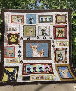 Funny Chihuahua on the Frame Quilt Blanket for a Touch of Humor