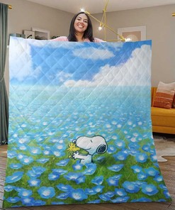 Funny Snoopy Quilt Blanket: Flowers, Snoopy, and Woodstock